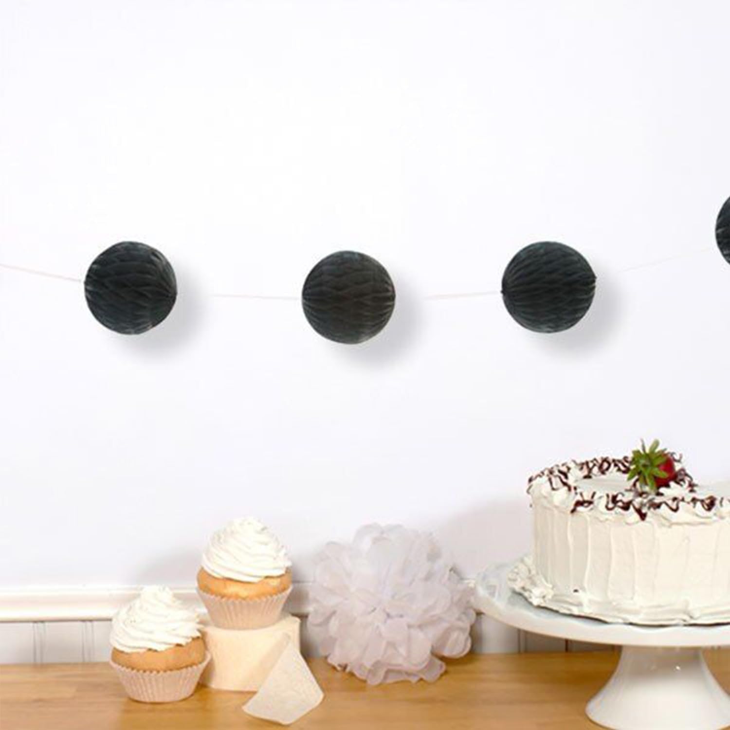 8 Piece 3 Inch Honeycomb Party Decor Balls Set Black