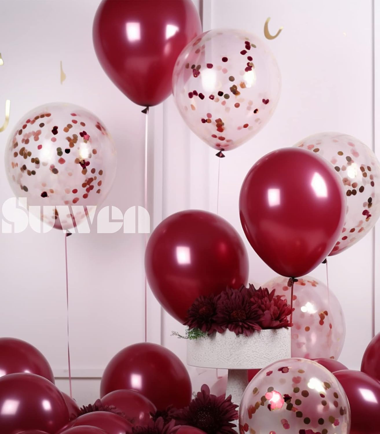 SUWEN Burgundy Balloons and Confetti Set 47PCS