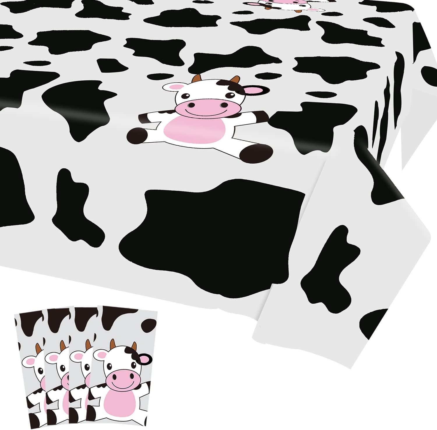 4 Pcs Cow Print Plastic Tablecloths Farm Animal Themed Party Supplies