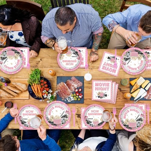 96Pcs Pink Movie Night Party Supplies for 24 Guests