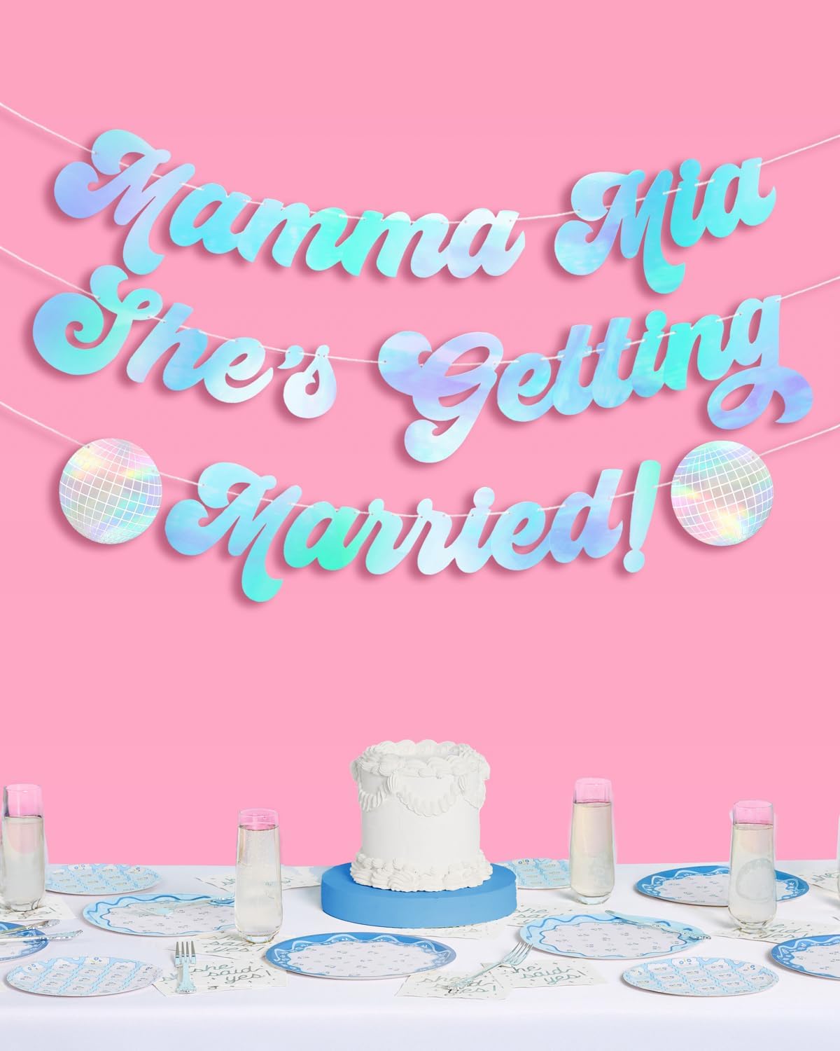 Xo Fetti Mamma Mia Shes Getting Married Banner Blue Iridescent Foil 5 Ft