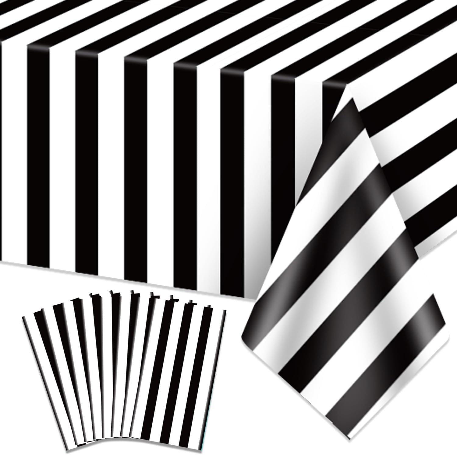 4 Pcs Black and White Stripes Tablecloths 51x86in