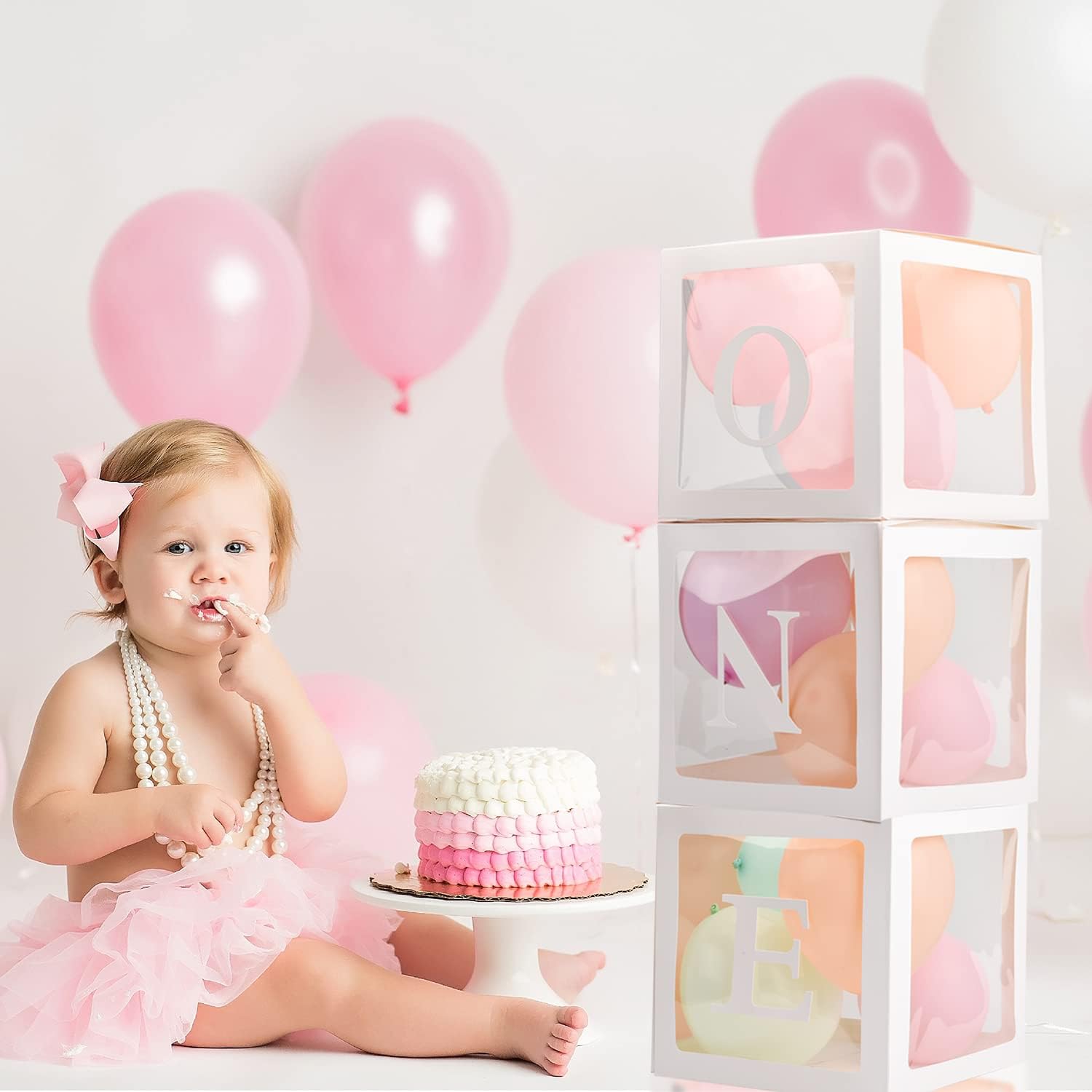 First Birthday Decorations 3Pcs Clear Boxes With ONE Letters Balloons