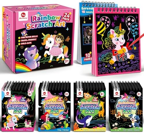 Mocoosy 24 Pack Rainbow Scratch Art Party Favors