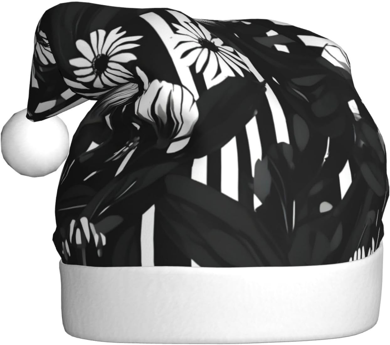 QINZHENG Personalized Santa Hat Black and White Striped Flowers Print