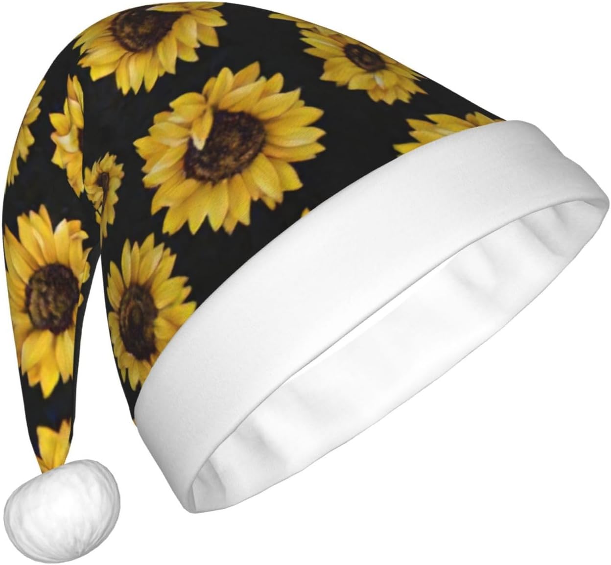 QINZHENG Golden Sunflowers Santa Hat for Women