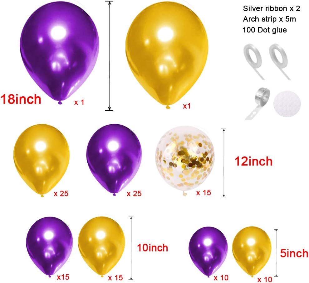 Purple and Gold Balloon Arch Kit 121 PCS Party Decor