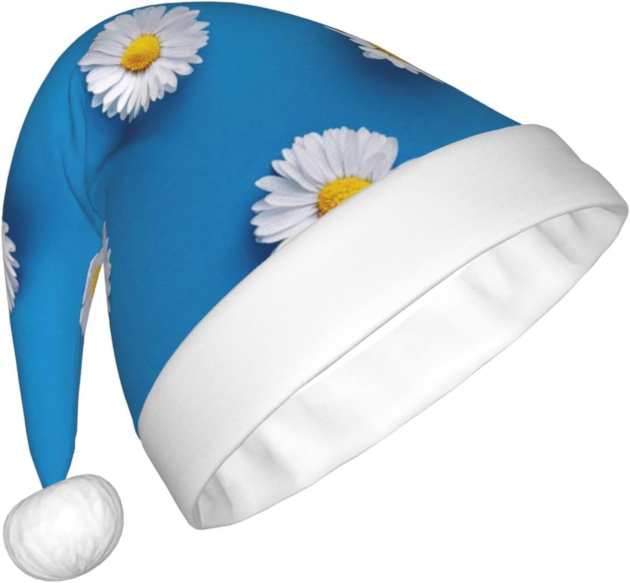 QINZHENG White Daisy Print Santa Hat for Women Adult