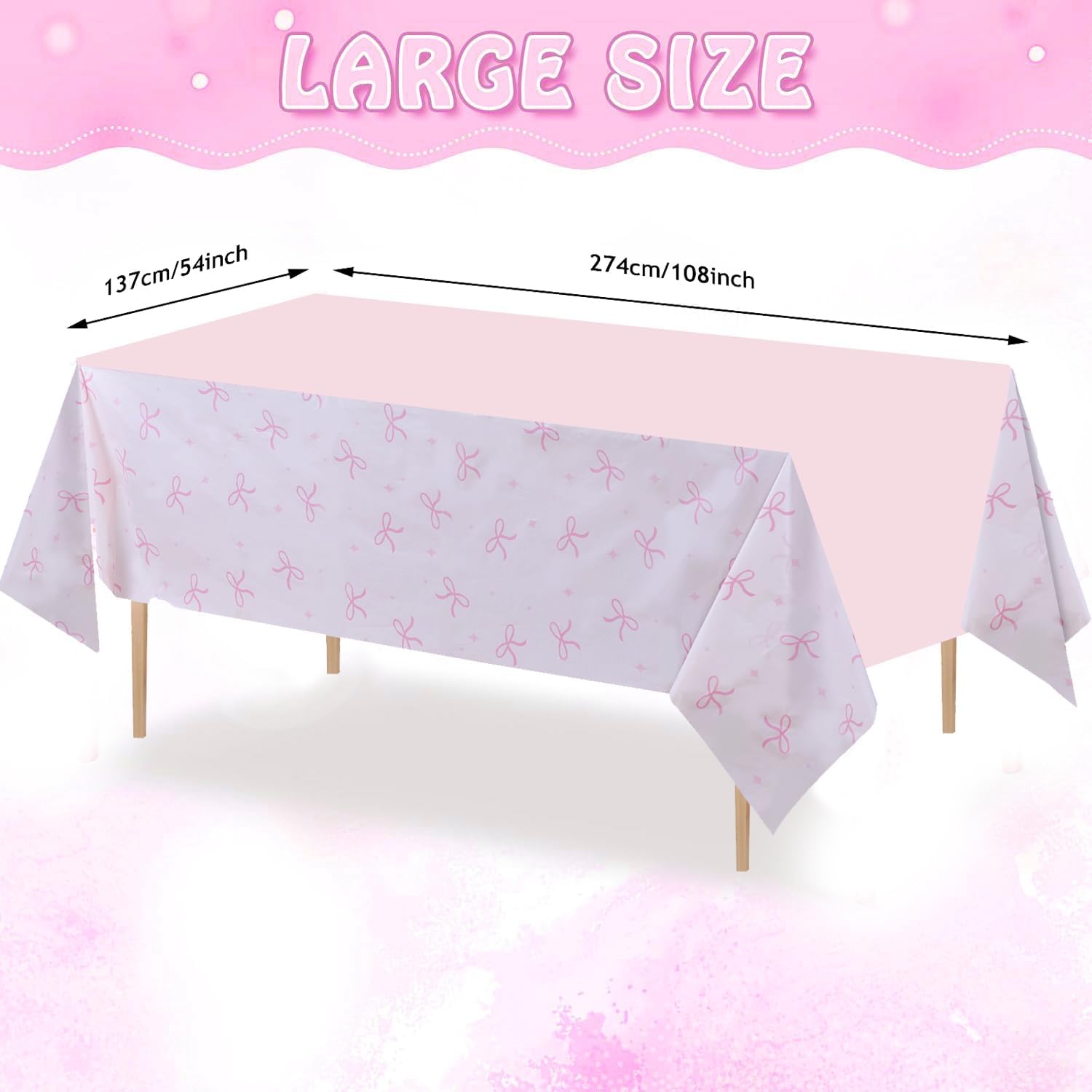 3pc Pink Bow Tablecloth Set for Bow Theme Parties