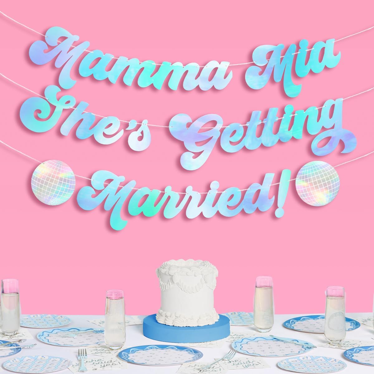 Xo Fetti Mamma Mia Shes Getting Married Banner Blue Iridescent Foil 5 Ft