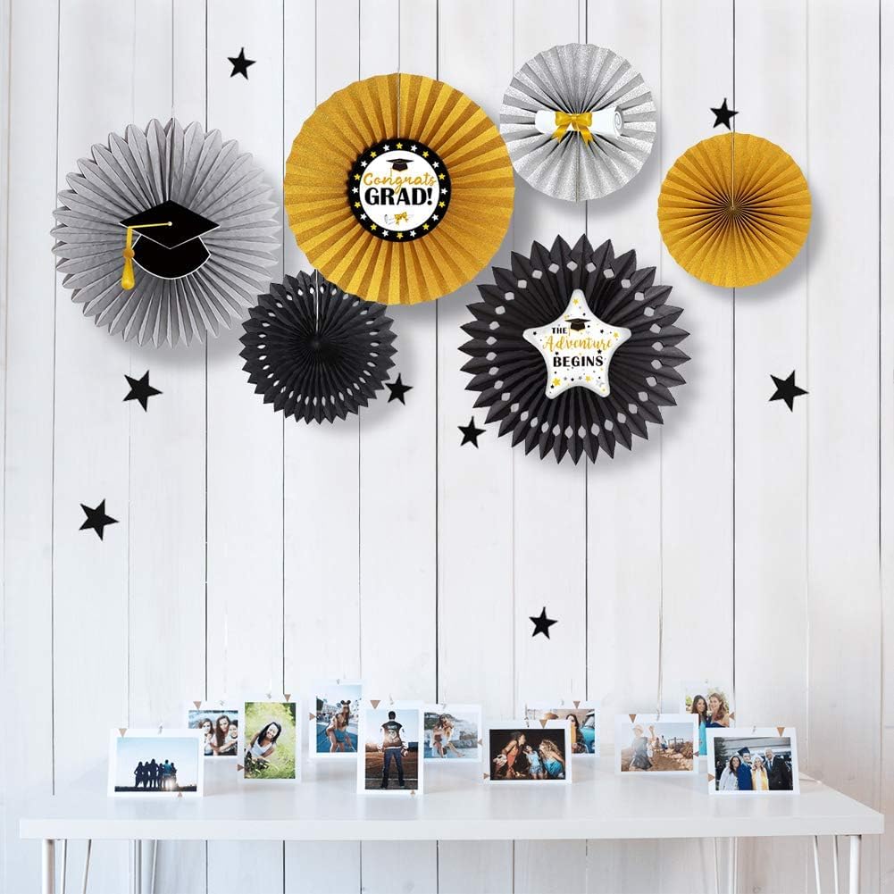 Decor365 Black Gold Silver Graduation Party Decor Fan Kit
