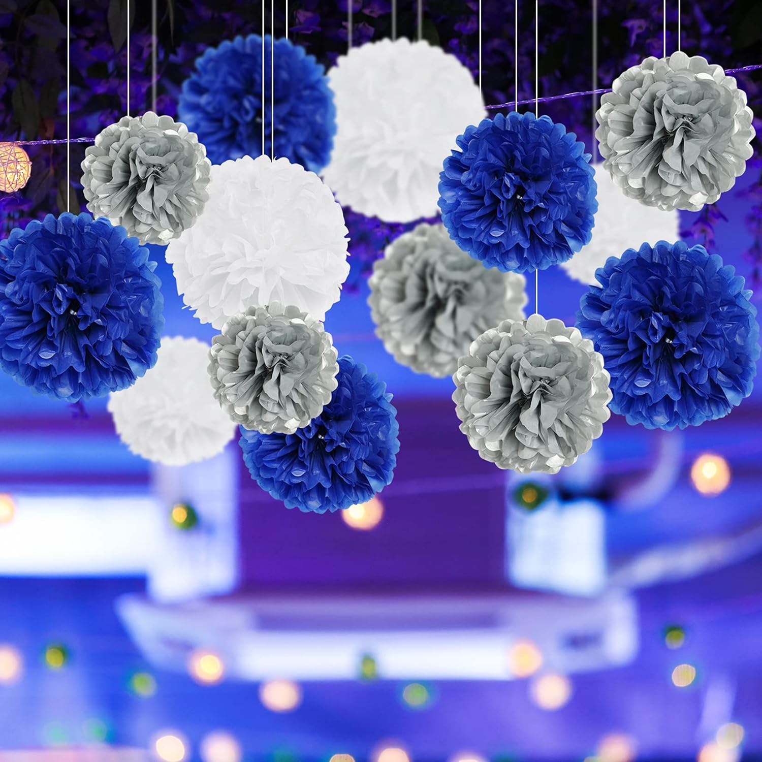 18PCS Royal Blue Tissue Paper Pom Poms Birthday Decorations