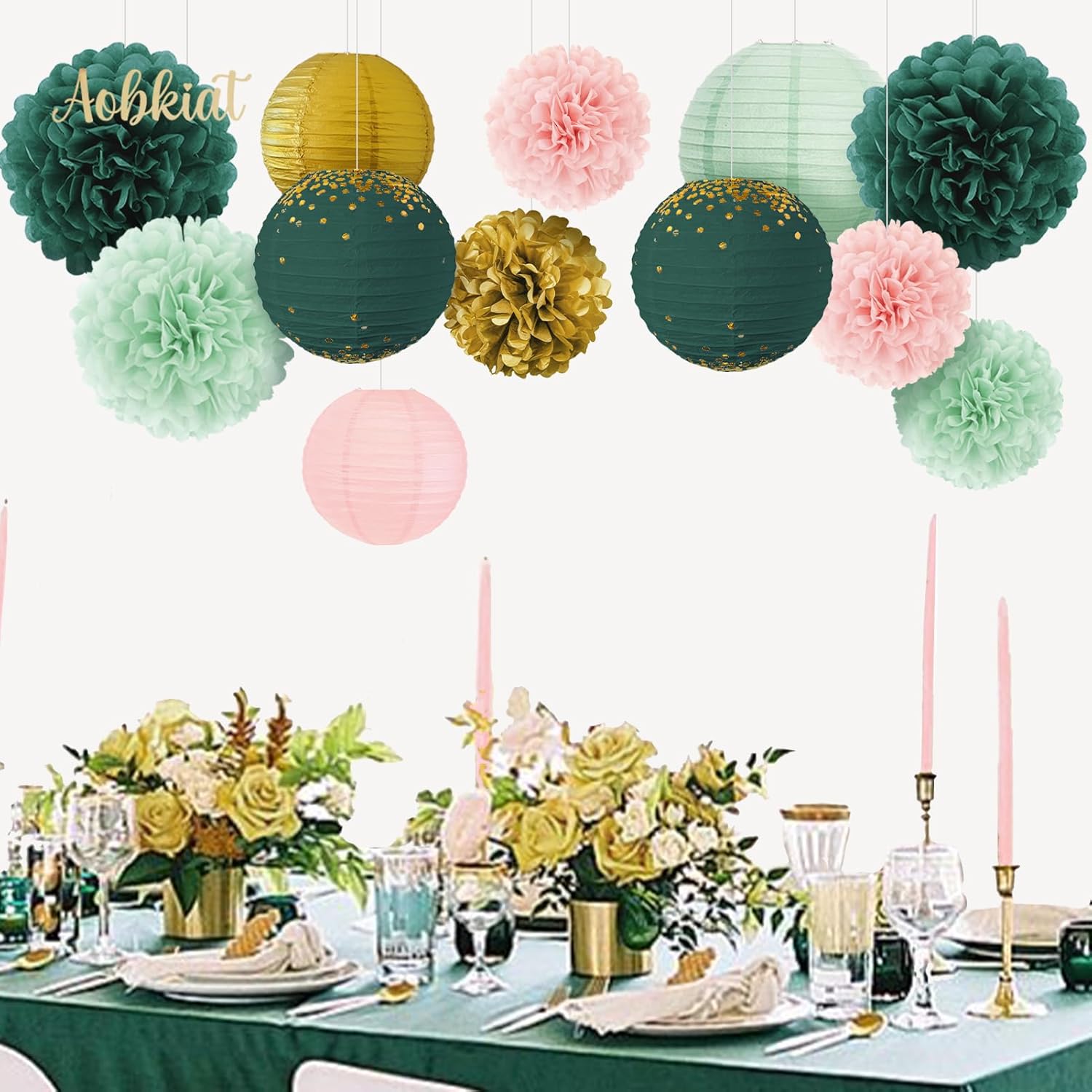 AOBKIAT Sage Green Party Decorations Set 12PCS