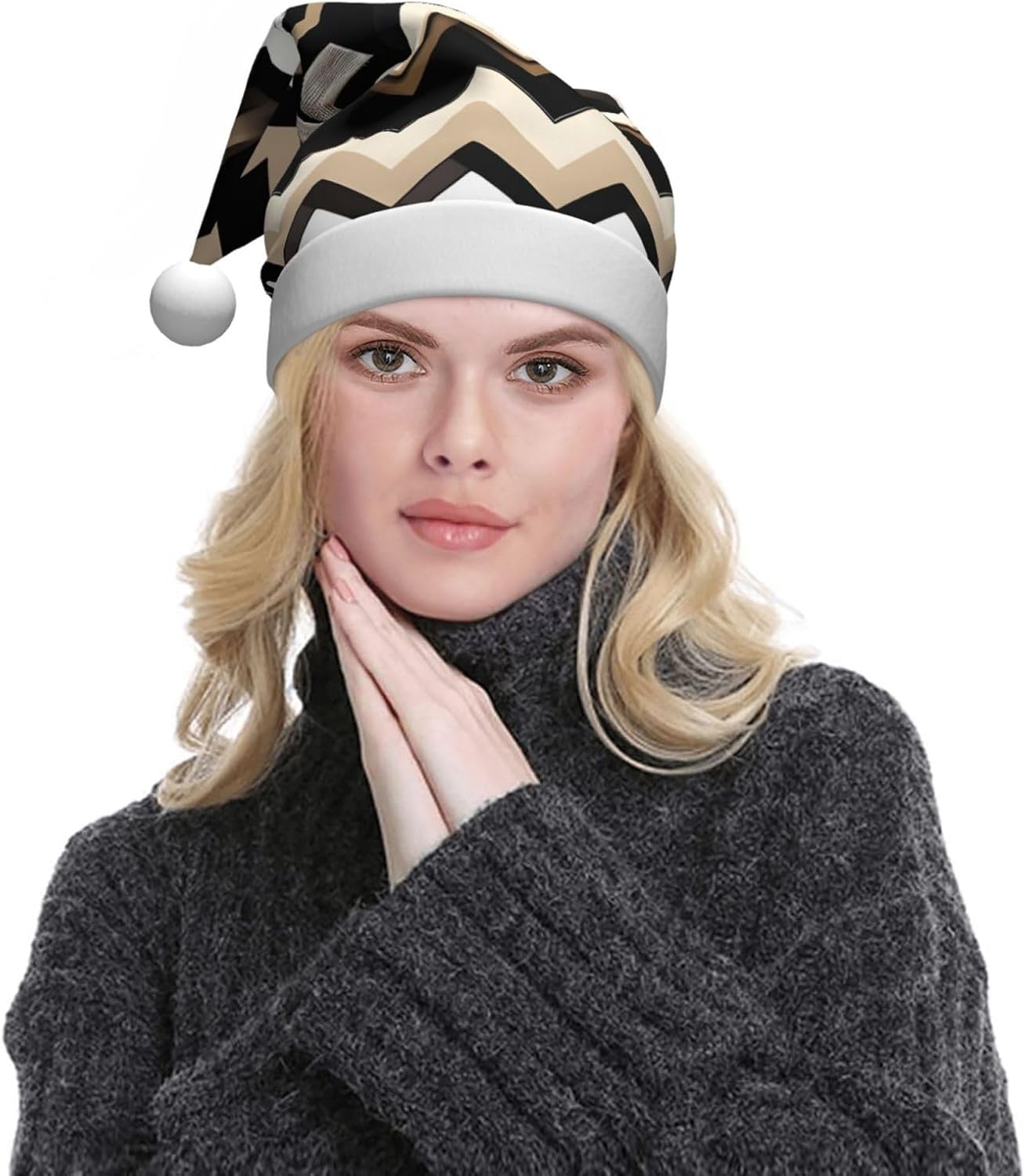 QINZHENG Zigzag Print Santa Hat for Women