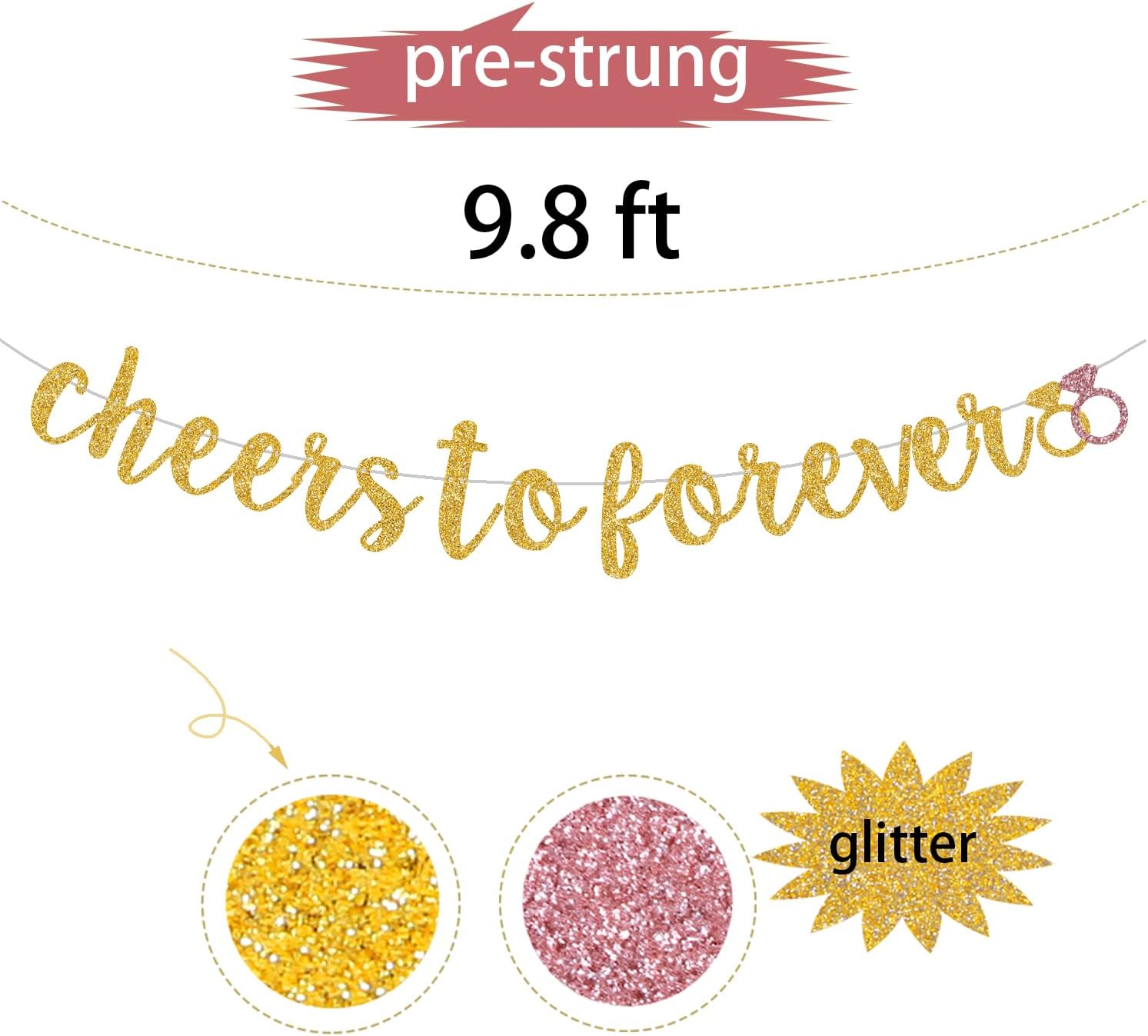 Cheers To Forever Gold Glitter Banner Pre-Strung