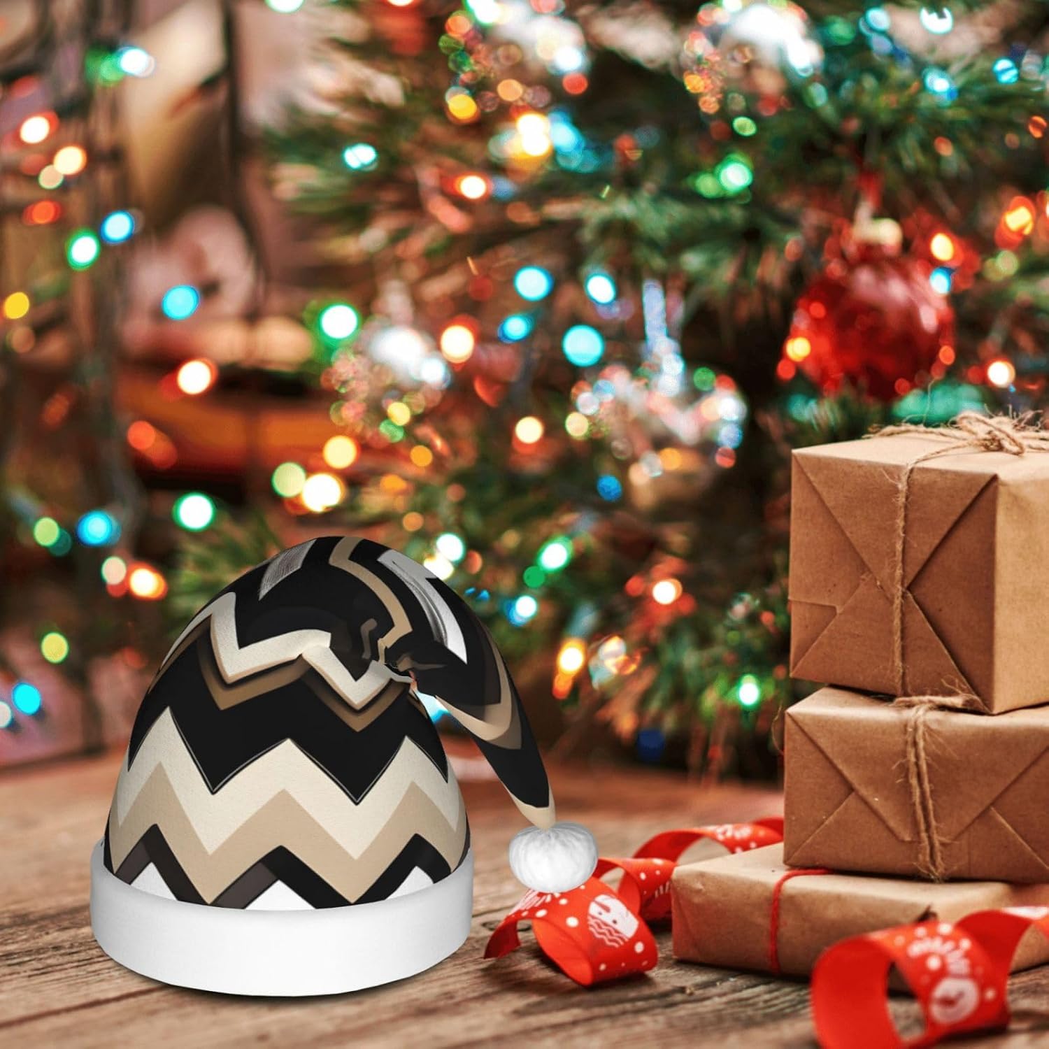 QINZHENG Zigzag Print Santa Hat for Women