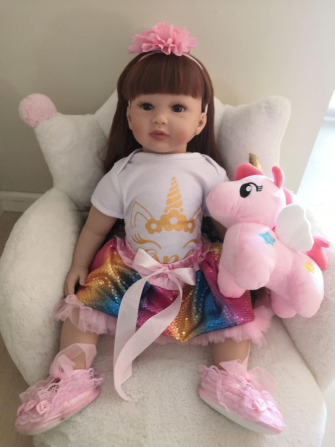 24 Inch Reborn Baby Doll with Long Hair for Playtime