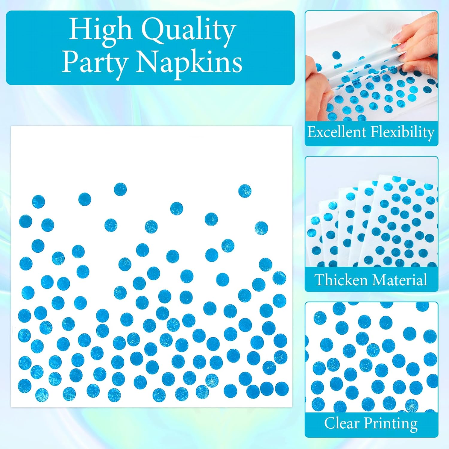 100 Pcs Iridescent Blue Plates and Napkins Party Set