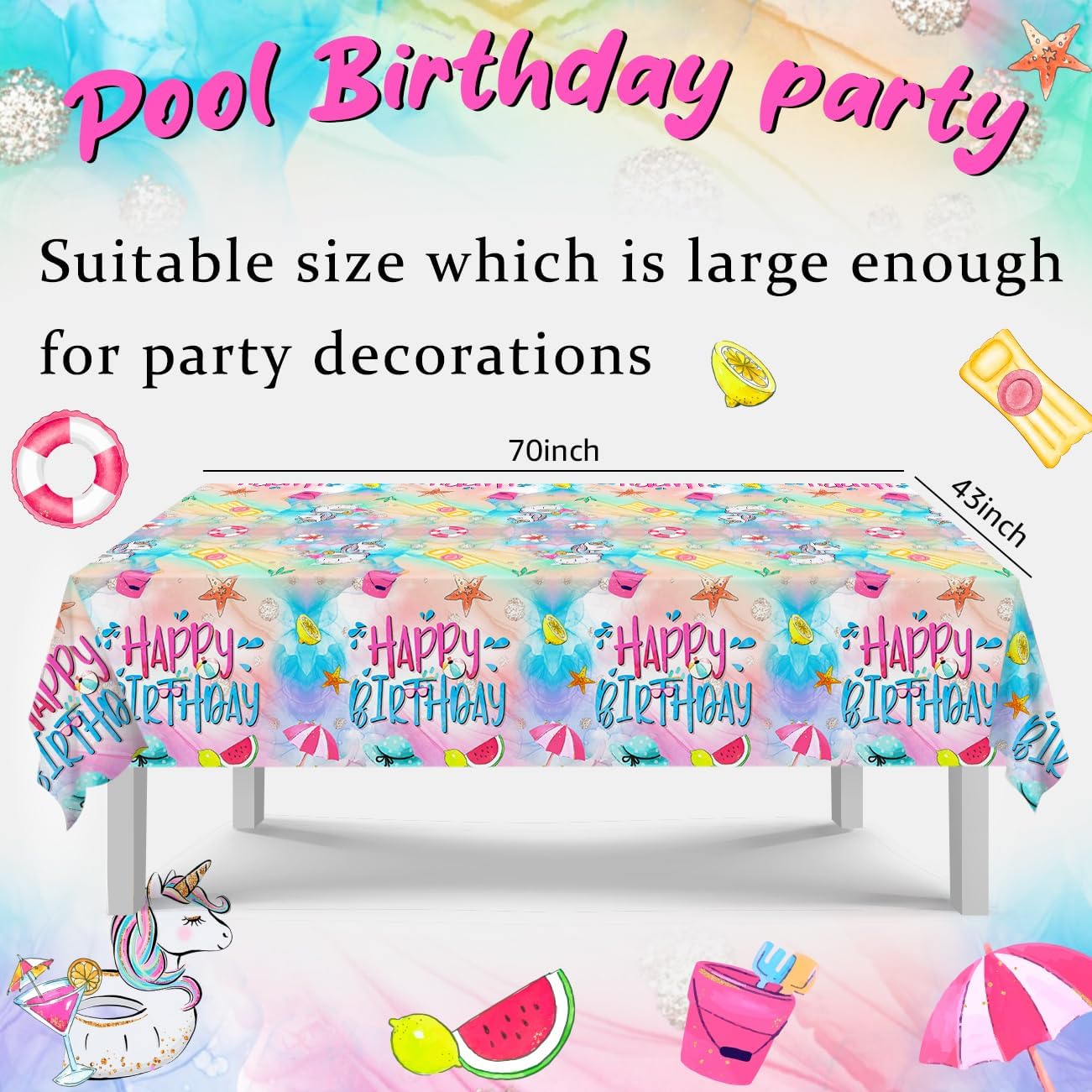 Summer Pool Birthday Tablecloths 3PCS Beach Themed Decorations