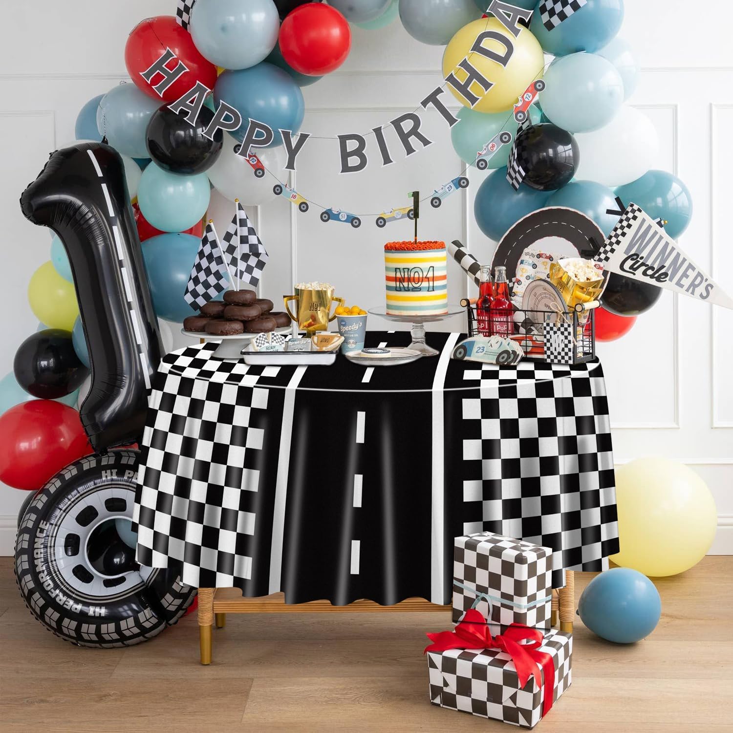9 Pcs Racing Car Tablecloths for Round Table Party
