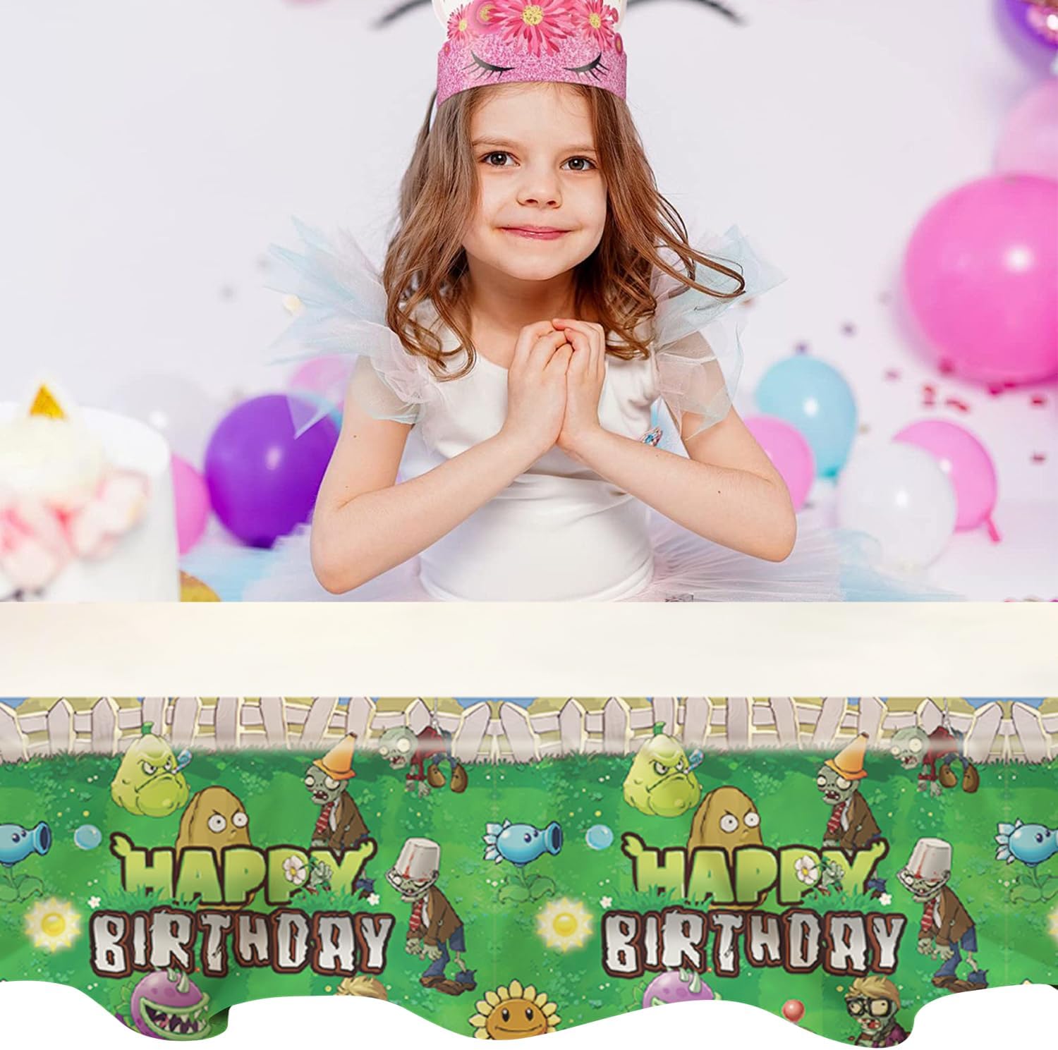 Deenor 2Pcs Plants Zombies Tablecloth for Birthday Party