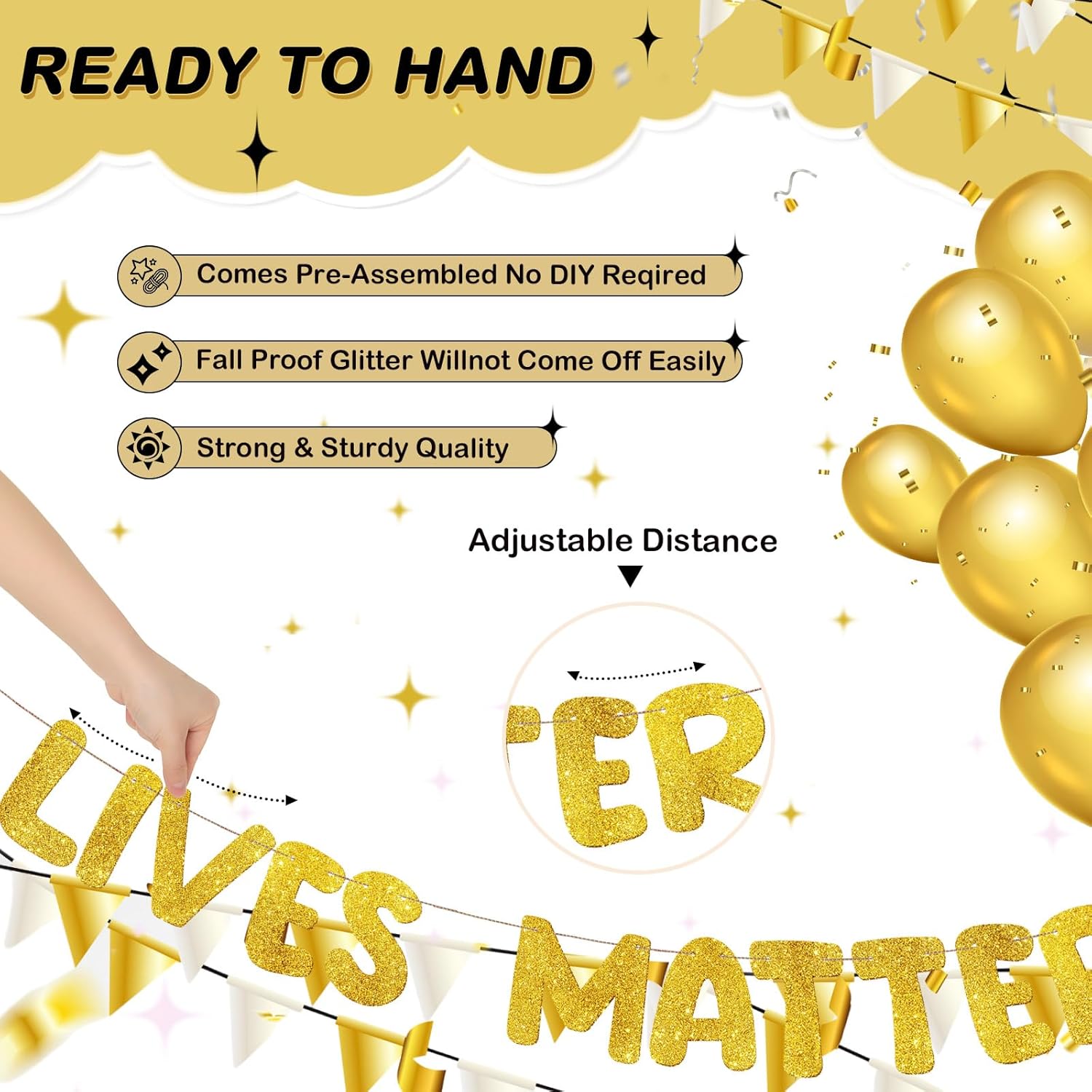 Fulmoon Glitter Gold Birthday Banner 656 ft