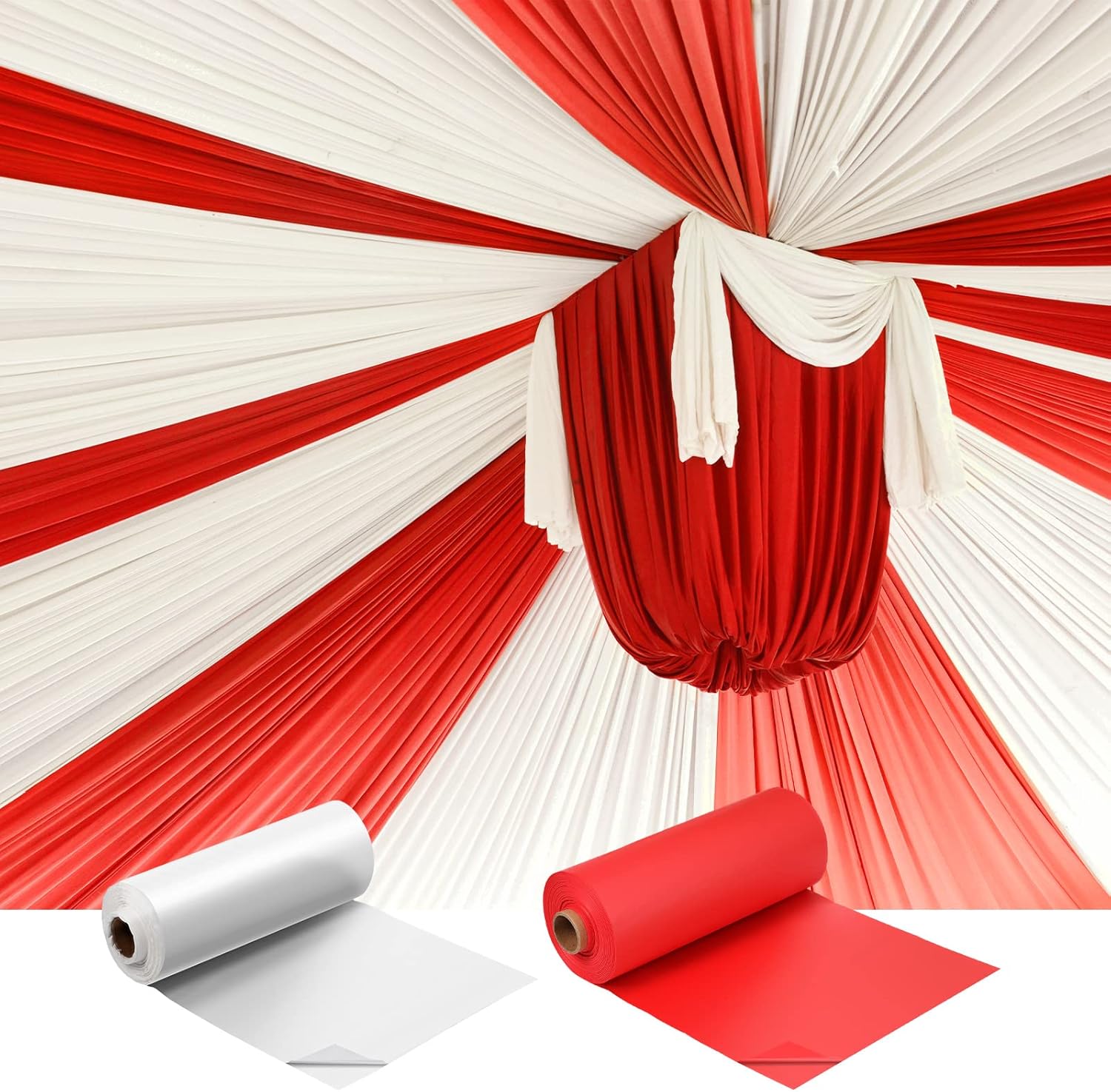 Moukeren 40 x 100 Plastic Tablecloth Roll White Red 2 Roll