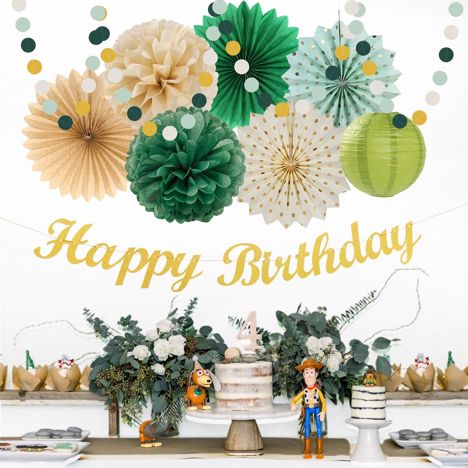 Sage Green Champagne Gold Birthday Decor 21pc Set