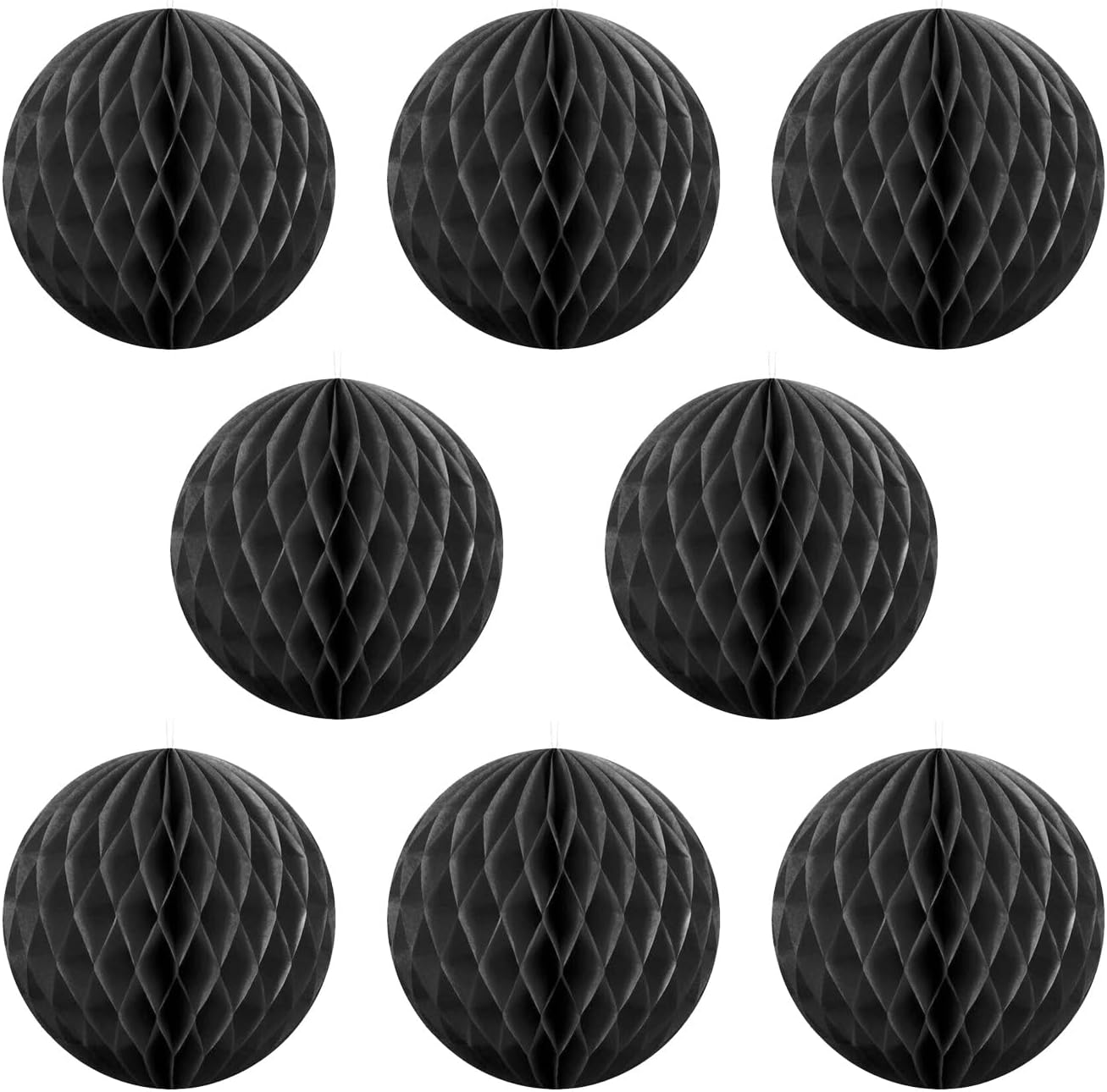 8 Piece 3 Inch Honeycomb Party Decor Balls Set Black