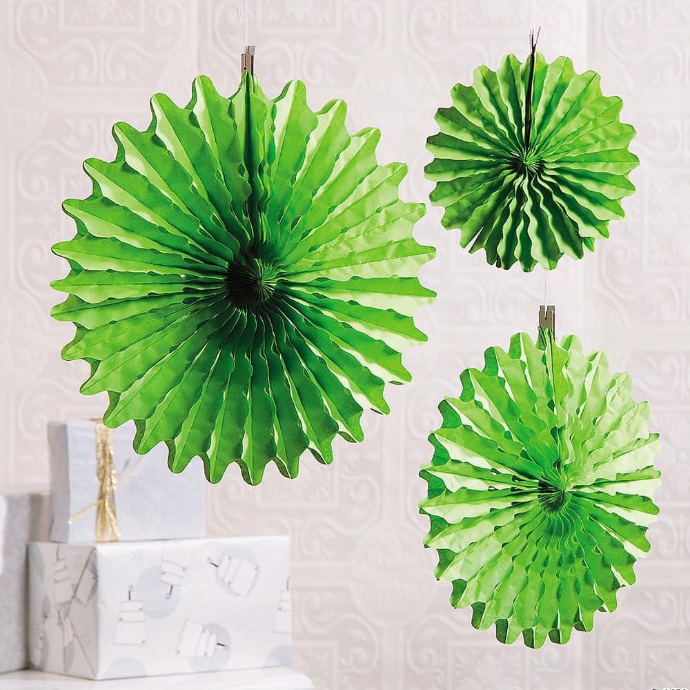 Lime Green Tissue Hanging Fan Set - 12 Pieces 3 Sizes