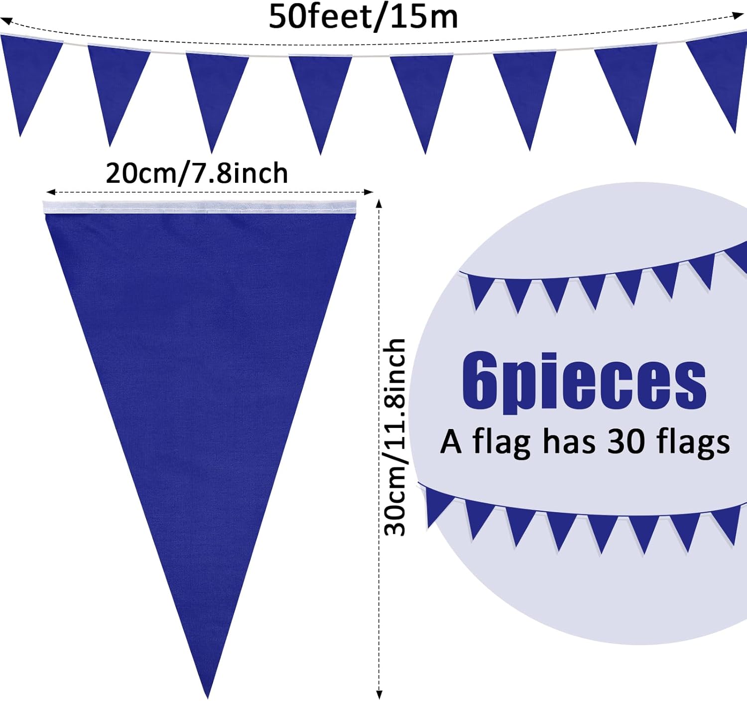 Panelee 300 Feet Blue Pennant Banner Garland