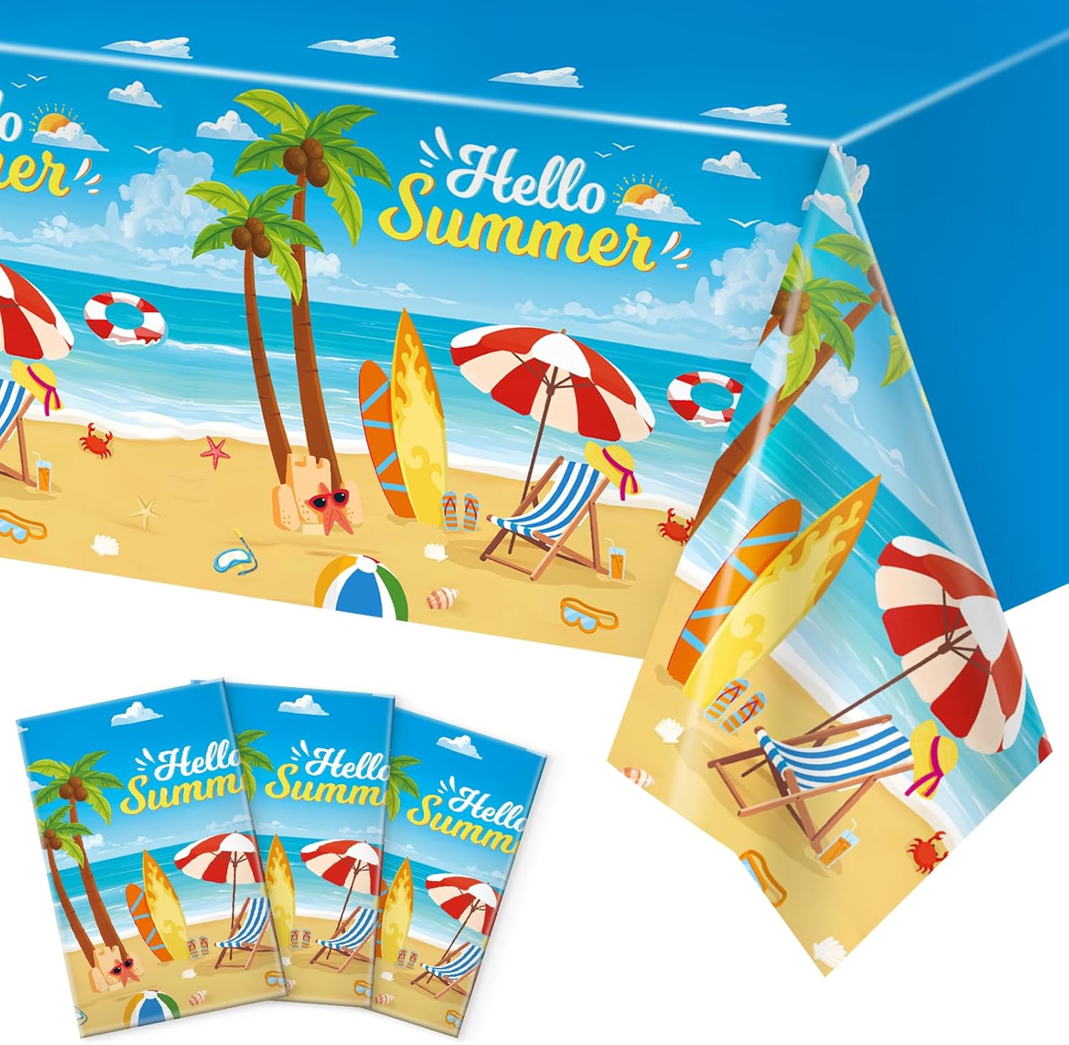 3pcs Beach Tablecloth Waterproof Summer Table Cover for Birthday Party
