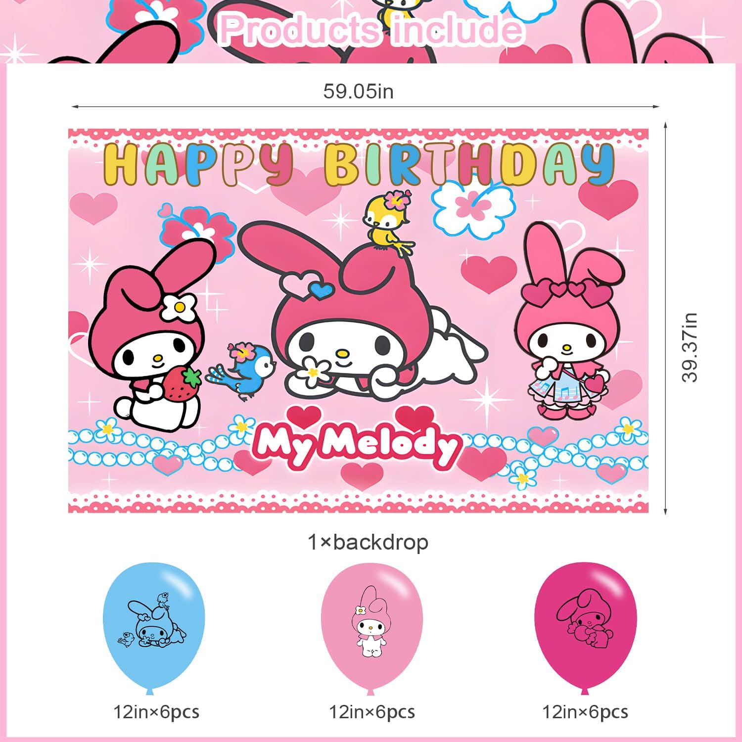 Cute Melody Birthday Backdrop Banner 5x3 for Kids