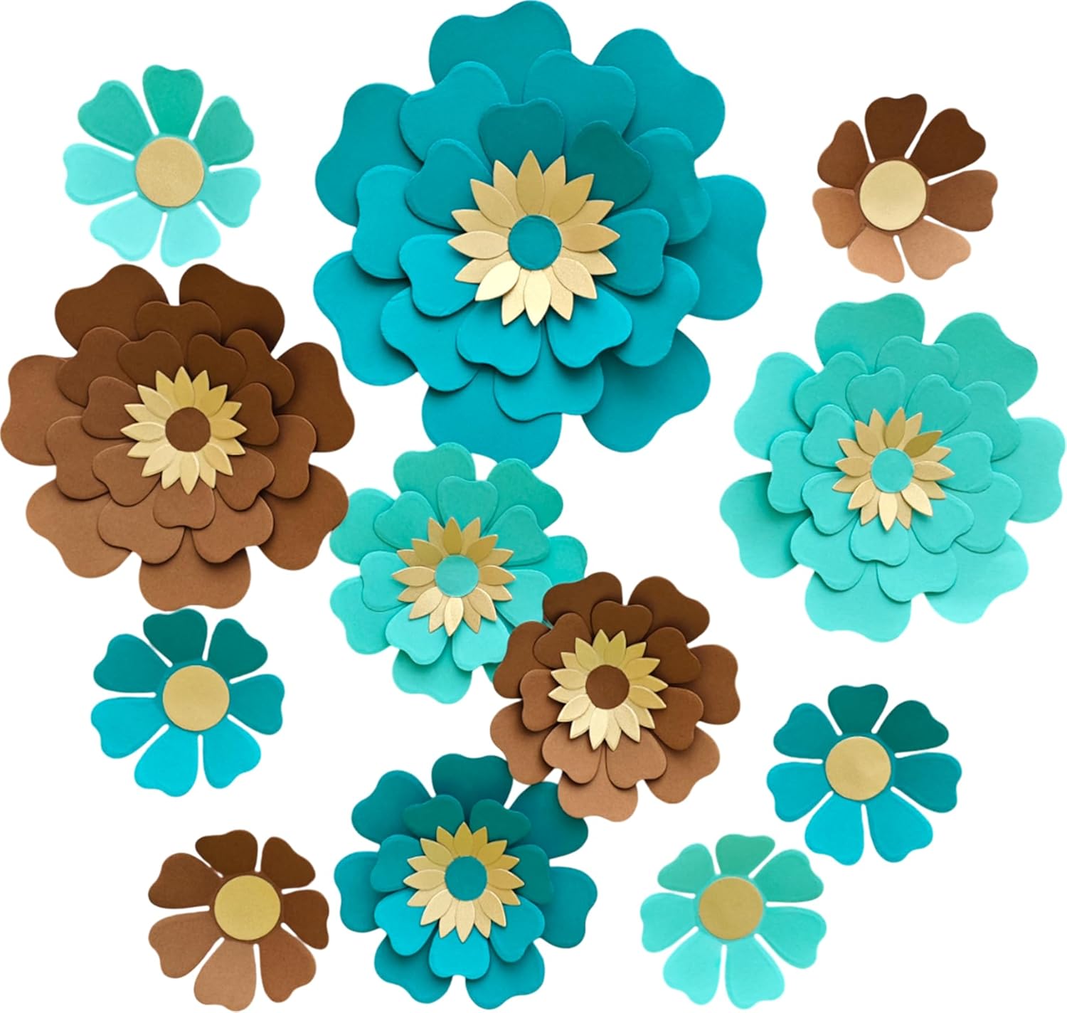 Turquoise Chocolate Paper Flowers Set of 12 for Decor
