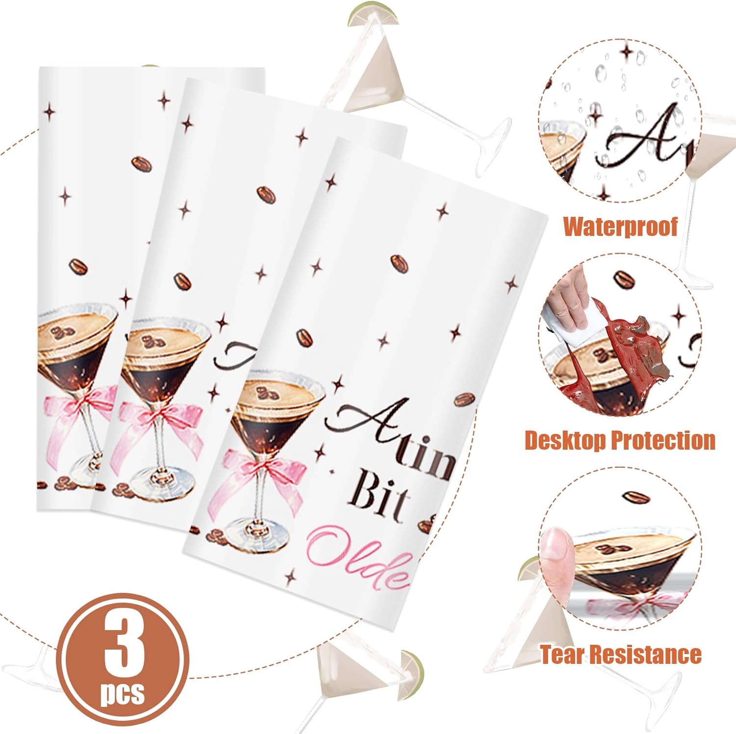 3Pcs Espresso Martini Tablecloths 54 x 108 Inch
