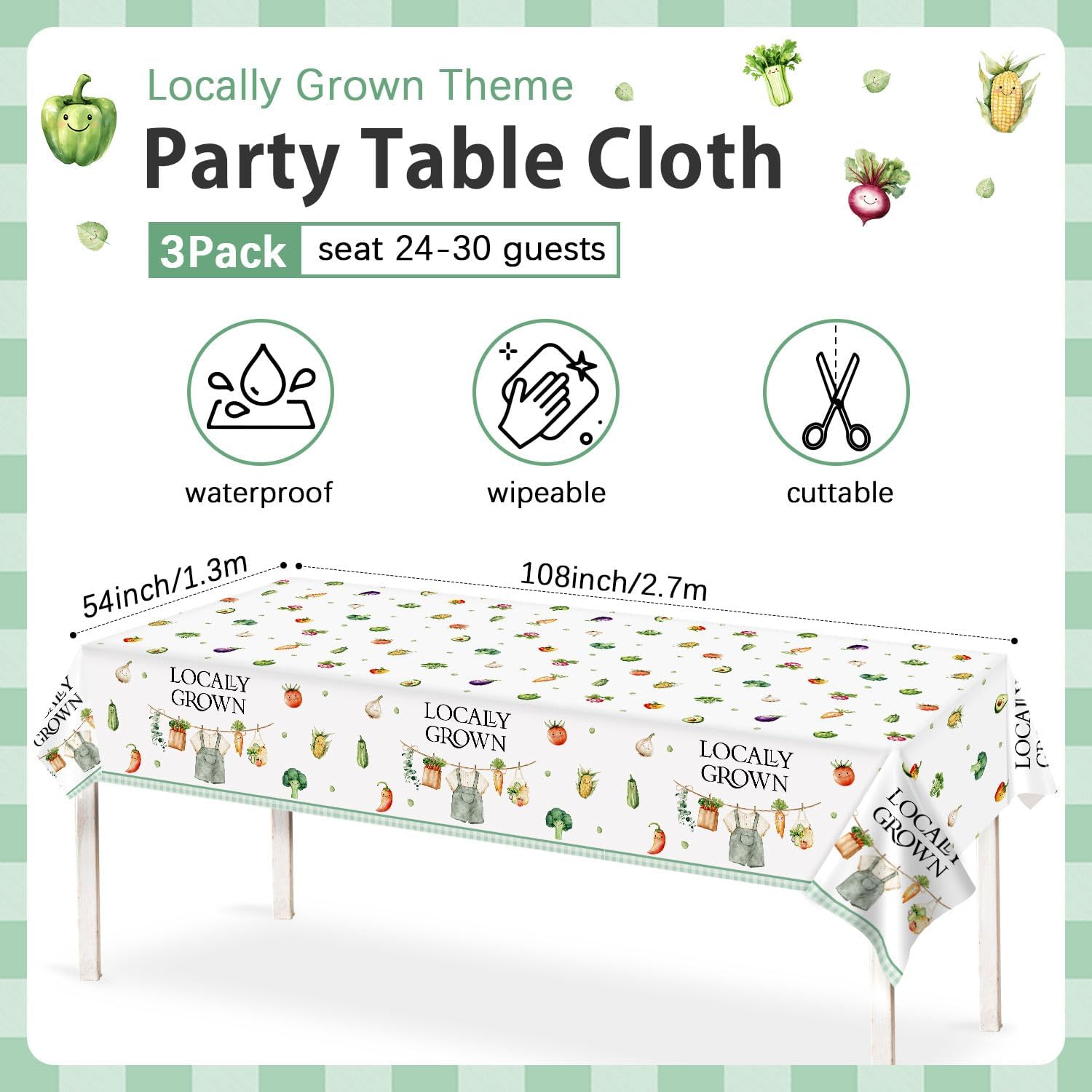 3Pcs Locally Grown Baby Shower Tablecloth Set