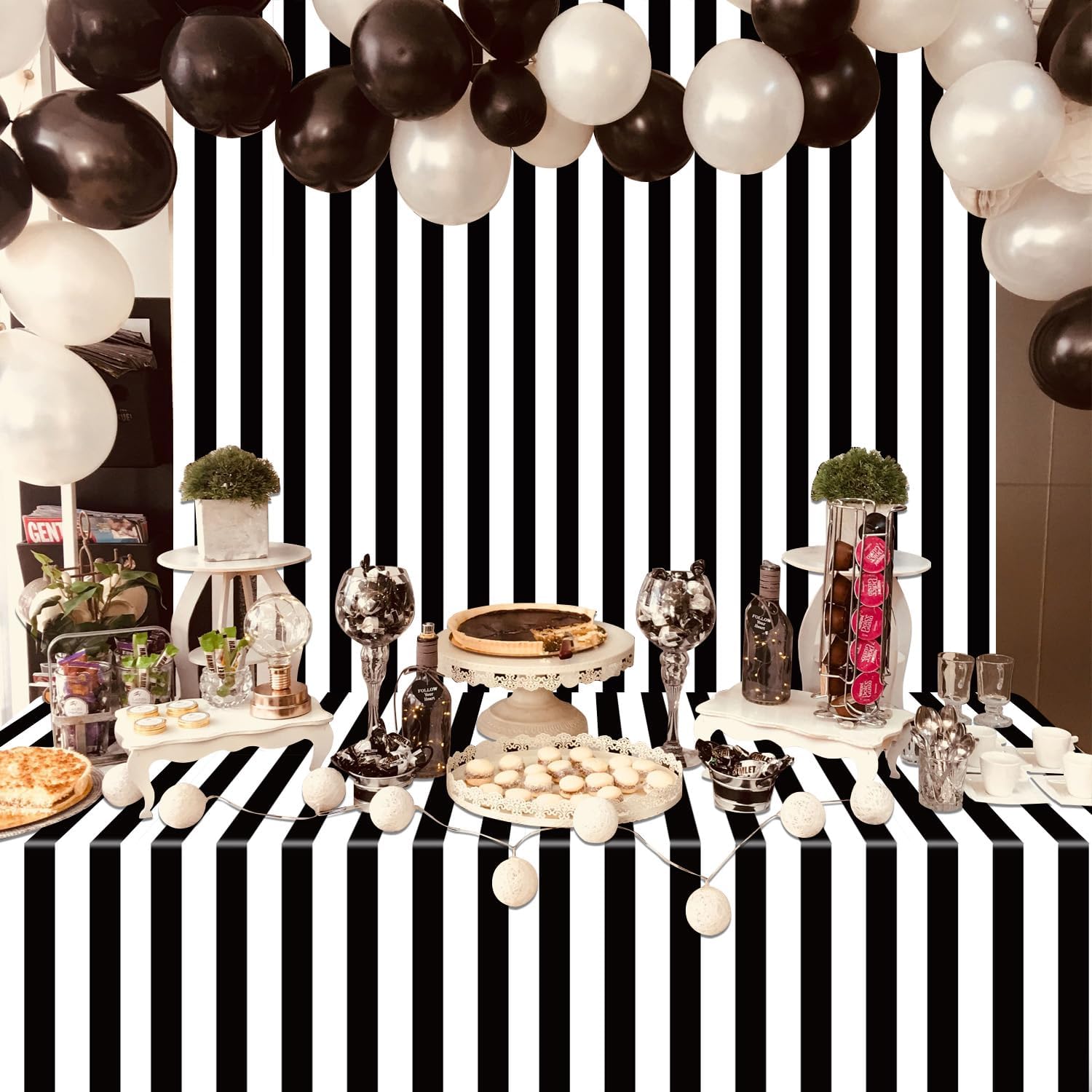 4 Pcs Black and White Stripes Tablecloths 51x86in