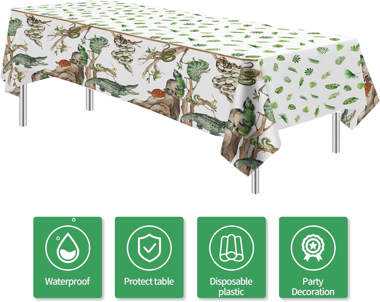 Reptile Birthday Tablecloth Set - 4 Pack 54x108 Inches