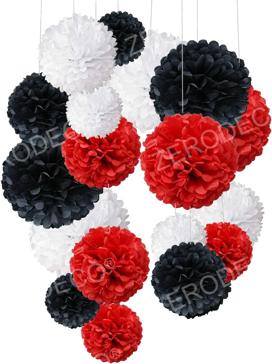Tissue Paper Pom Poms Red Black White 18 Pcs Set