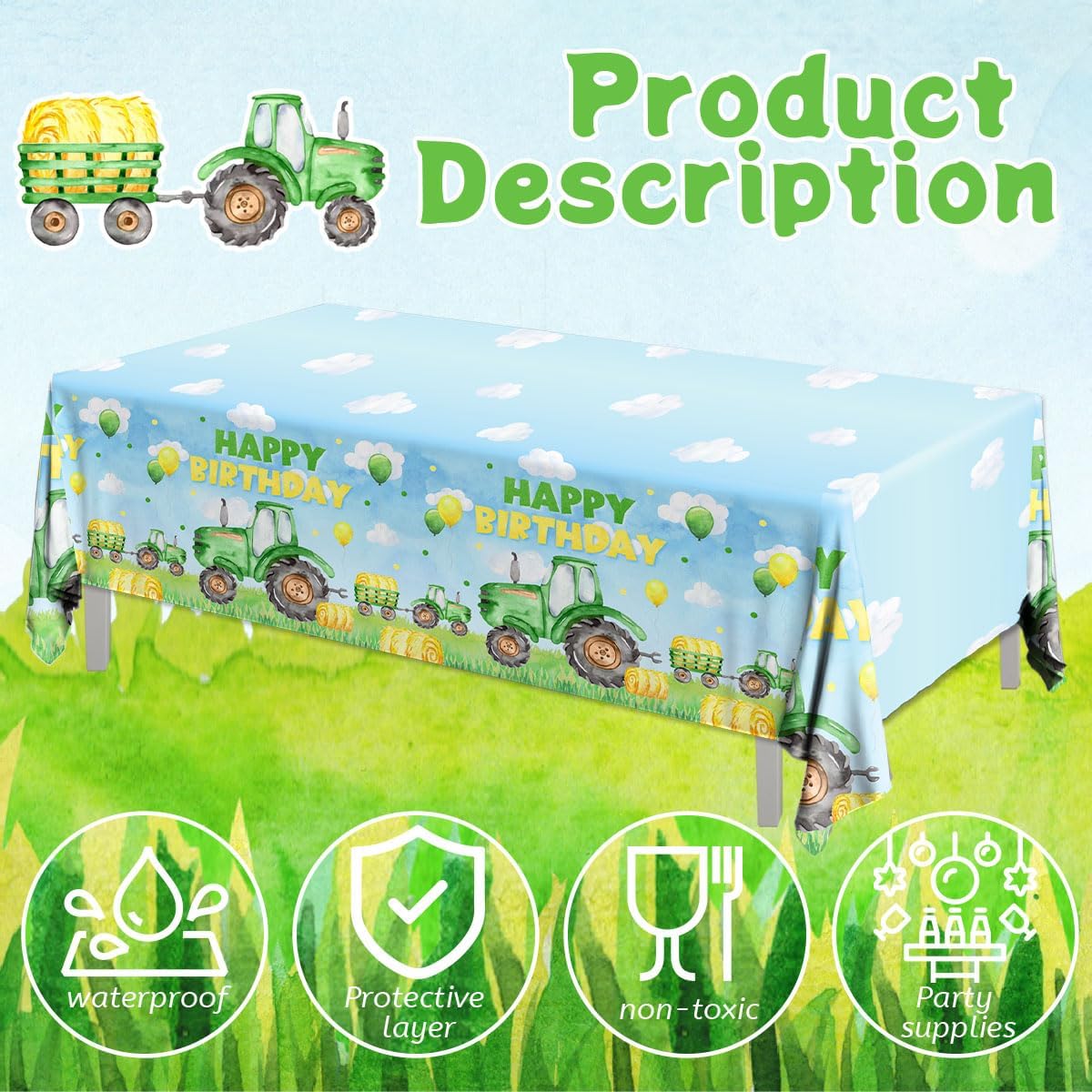 3pcs Tractor Birthday Tablecloths for Boys Party Decorations
