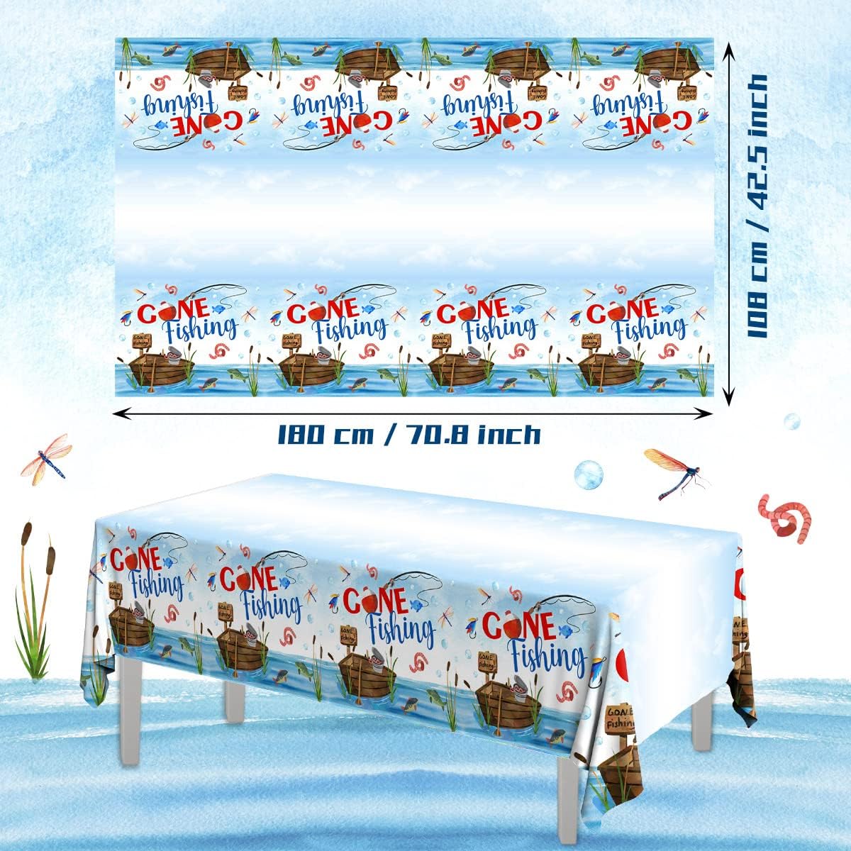 GREHUMOR 3Pcs Gone Fishing Tablecloth for Party Decorations