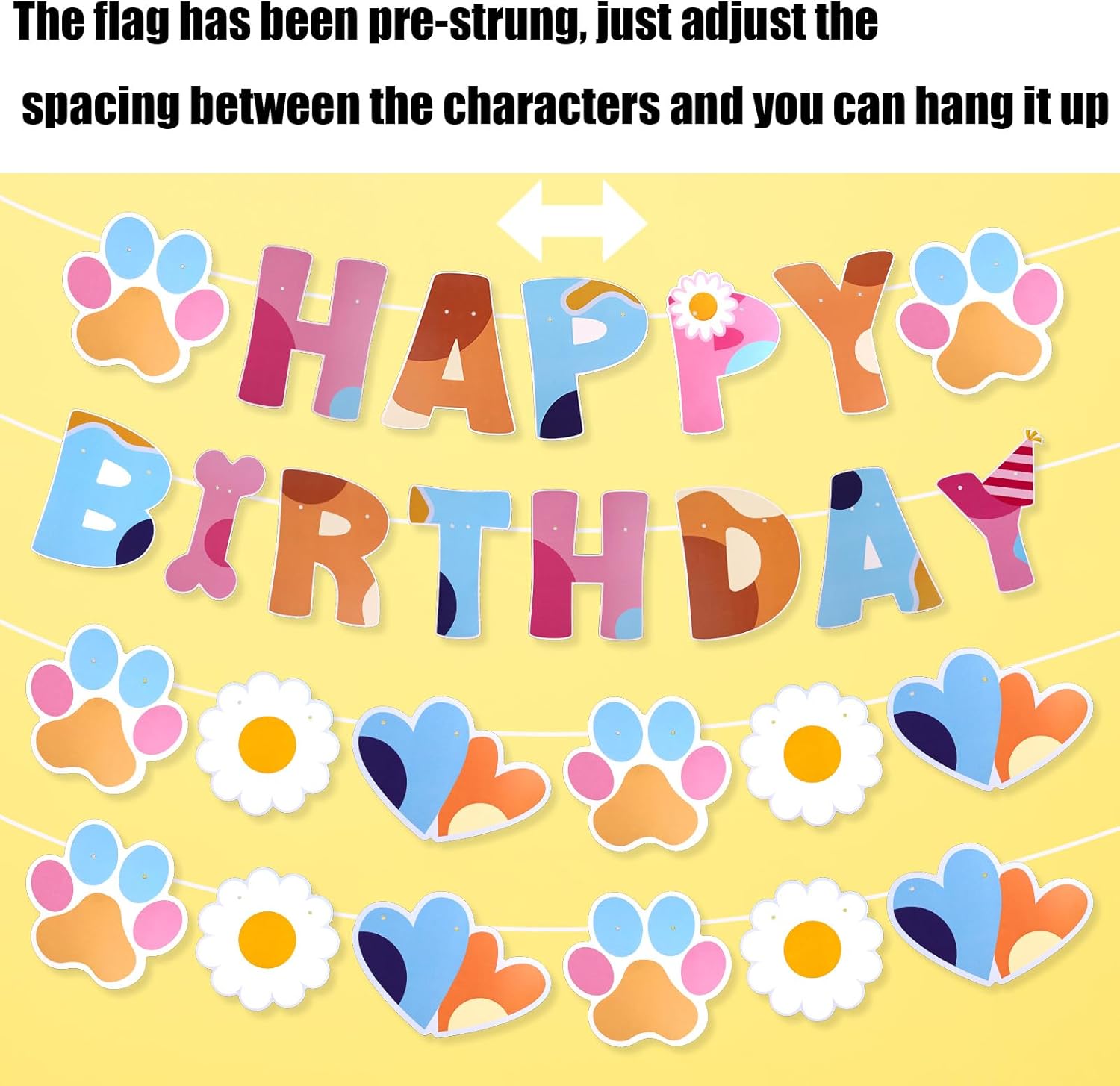 Pink Blue Happy Birthday Banner Pre-Strung Hanging Garland