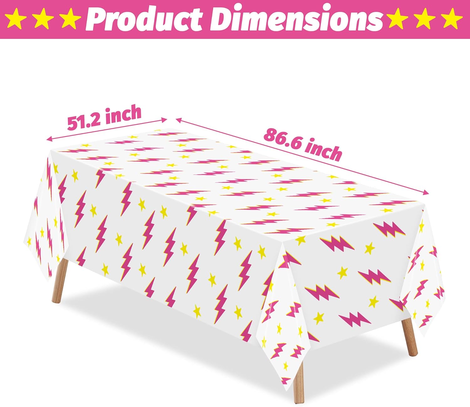 3Pcs Preppy Pink Lightning Bolt Tablecloths for Y2K Parties