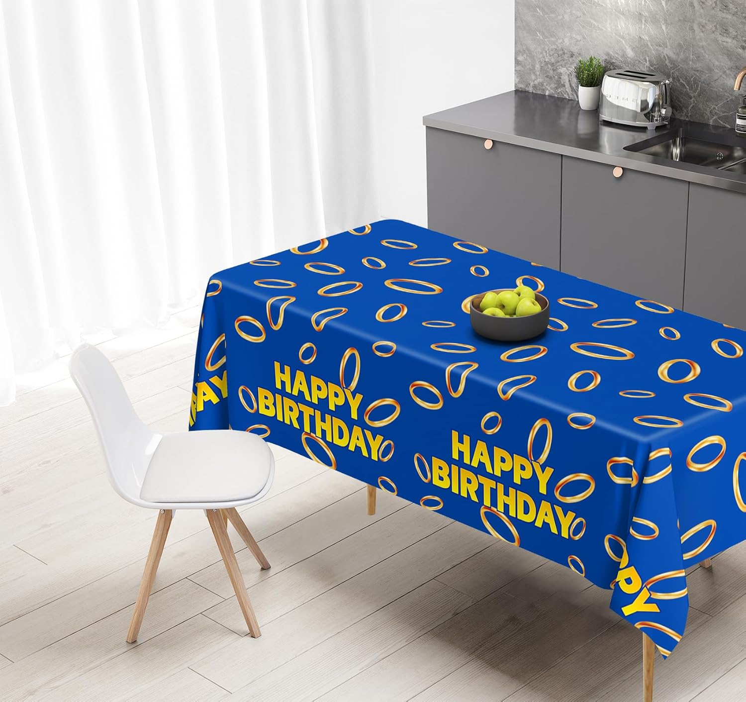 3 Pcs Blue with Gold Ring Print Tablecloth for Birthday Parties