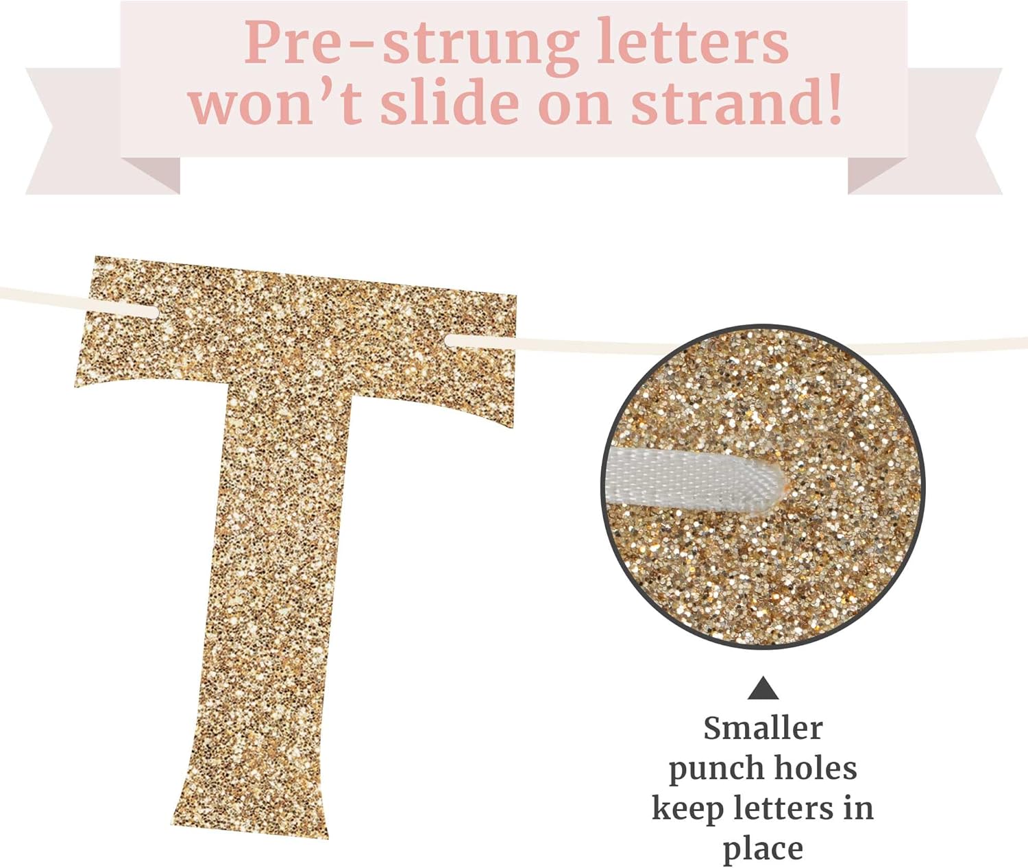 Pre-Strung Two Less Fish In The Sea Banner - Gold Glitter
