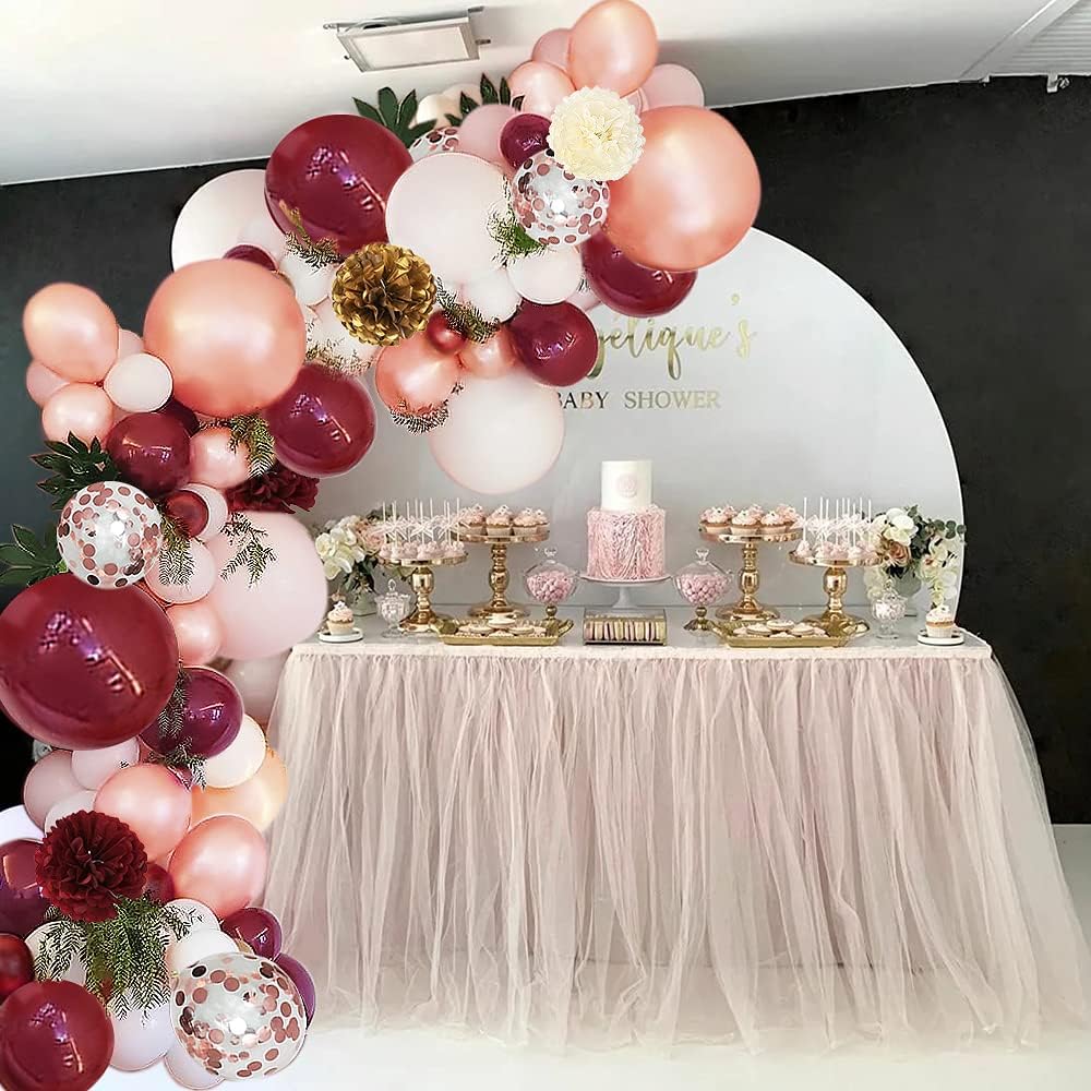 Burgundy Birthday Decorations Set with Balloons and Banner