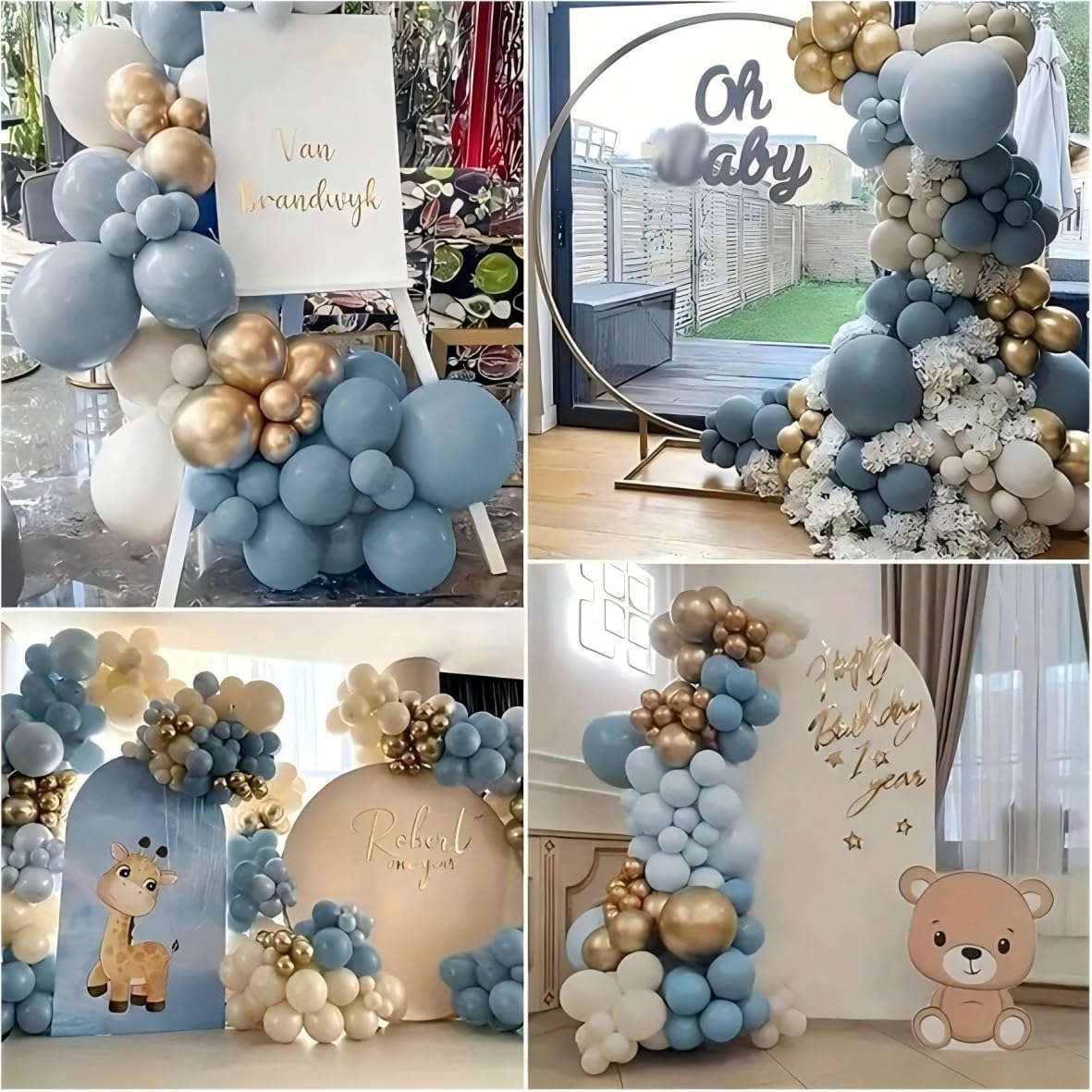 12 Inch Dusty Blue Gold Balloons Party Decor Set
