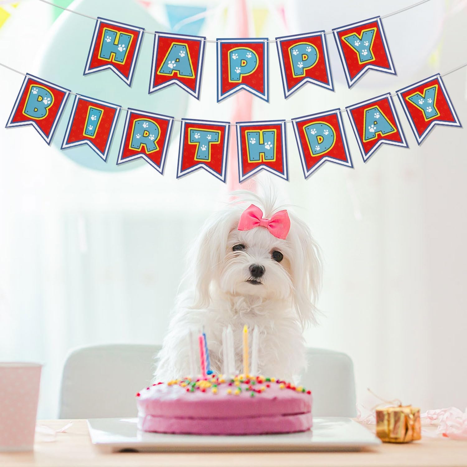 Dog Paw Happy Birthday Banner for Kids