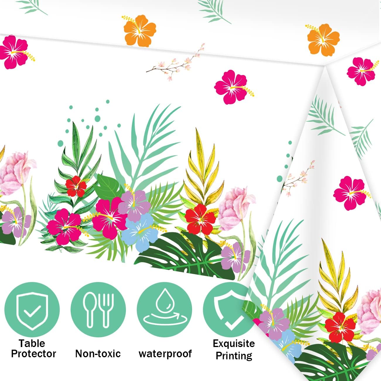 3 Pack Hawaiian Luau Tablecloths for Party Decor