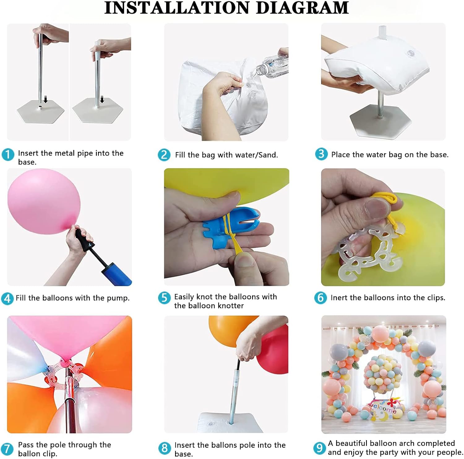 Reusable Balloon Arch Stand Kit 10FT Wide and 9FT Tall